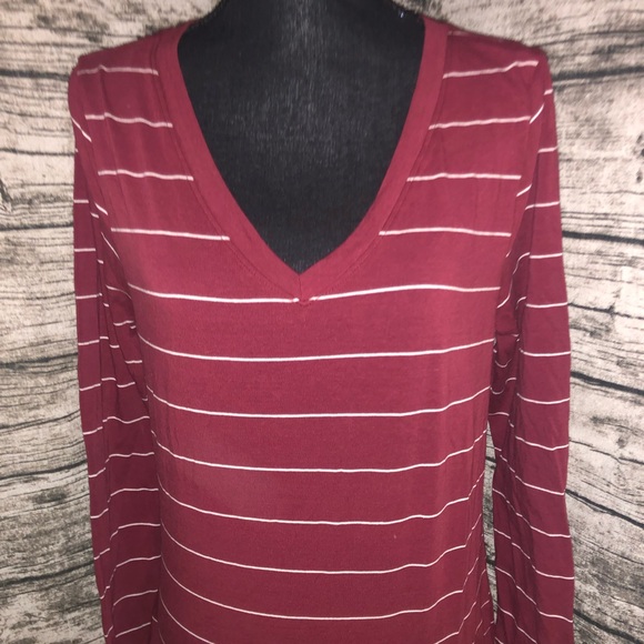 NEW•L-1X•PEACE BY PIECE ROSIE STRIPED SCARLET & WHITE LONG-SLEEVE - Picture 4 of 6